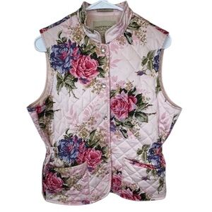 Jones New York Country pink Floral Quilted Vest Size M